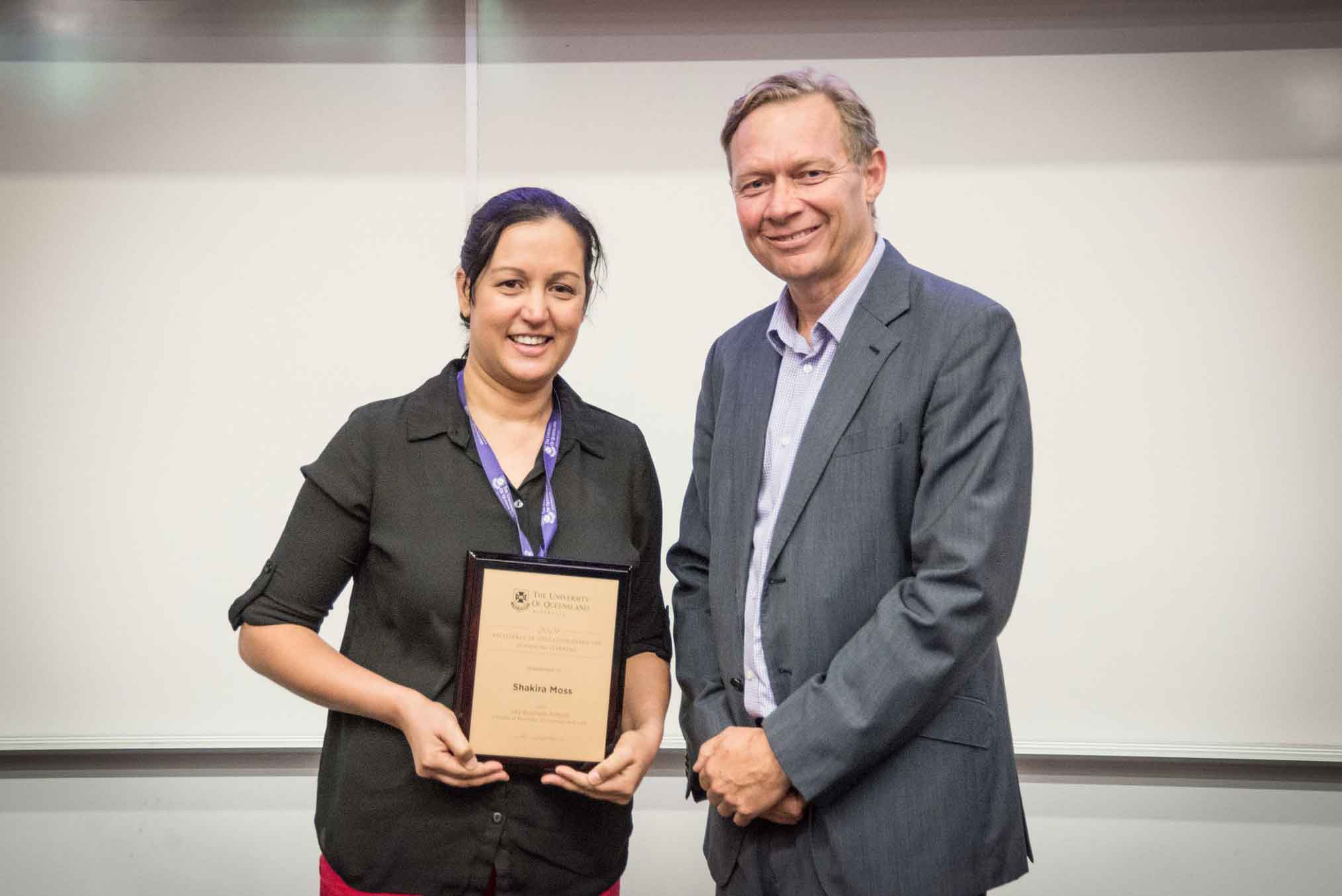 This is an image of award-winner Shakira Moss and Professor Andrew Griffiths