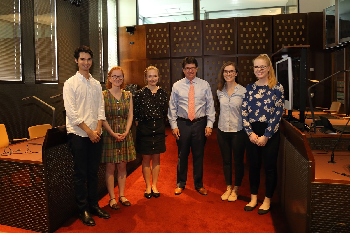 Dean Strang (centre) with the student panellists