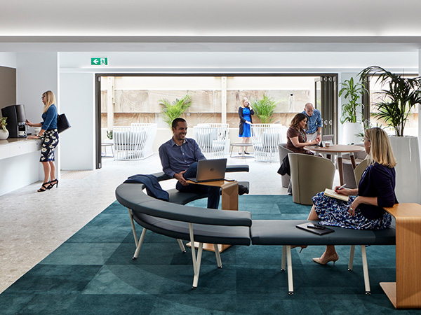 business people working in the relaxed environment of a rooftop lounge