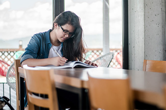 girl studying at a desk.