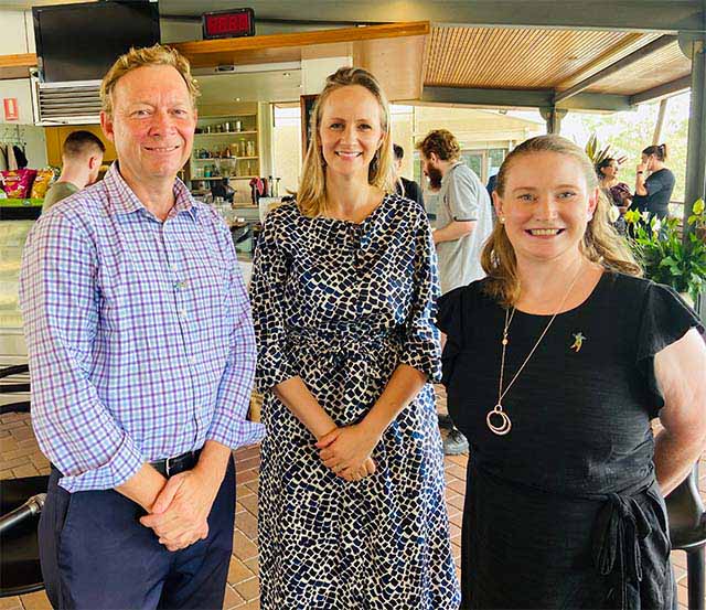 Professor Andrew Griffiths with speakers Dr Miriam Moeller and Ms Claire Cunningham