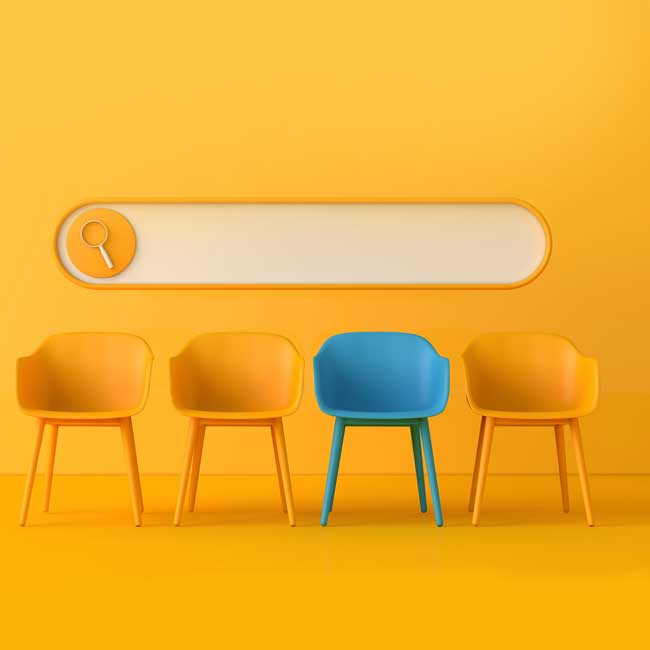 yellow room with yellow chairs and search bar over the top