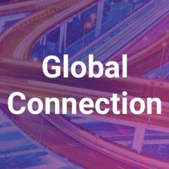 Twisting overpasses and roads, with a purple overlay and the Global Connection title.