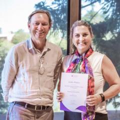 Professor Andrew Griffiths (left) with Associate Professor Gabby Walters (right) and her award 