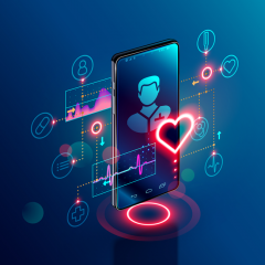 illustration of smartphone with health and medical digital icons overlayed