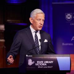 Dominic Barton speaking at the Rodney Wylie Lectures in 2019