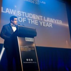 Milan Gandhi accepting his award for Law Student of the Year