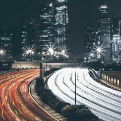 cityscape with traffic light trails