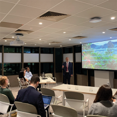 Man leading a seminar about supply chain sustainability