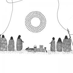 Artwork featuring a gathering of Indigenous people